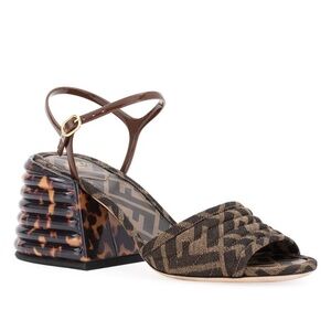 Fendi Brown Patterned Women's Block Heel Sandals